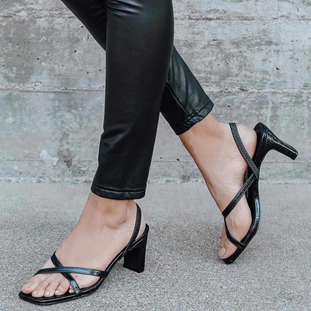Lulus Larose Crocodile embossed Sandal Heels Black